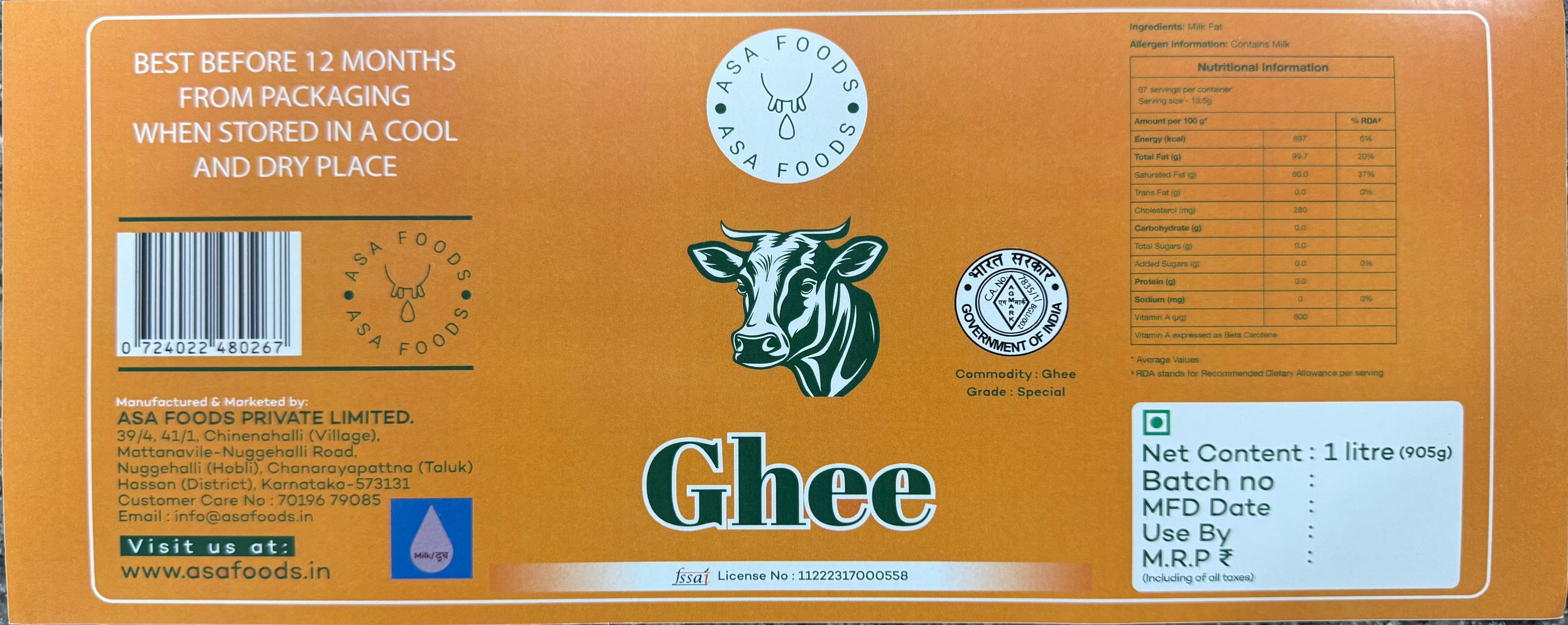 PURE COW GHEE 1 LTR PACK